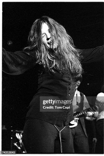 Rock singer Janis Joplin perform at the Crisler Arena at the university of Michigan on March 15, 1969 in Ann Arbor, Michigan.