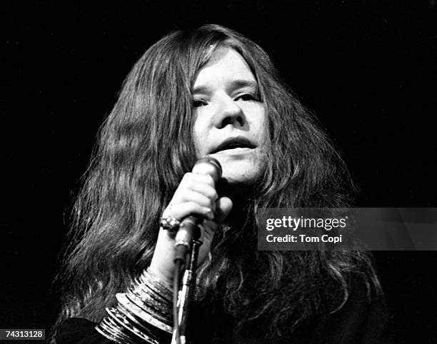 Rock singer Janis Joplin perform at the Crisler Arena at the university of Michigan on March 15, 1969 in Ann Arbor, Michigan.