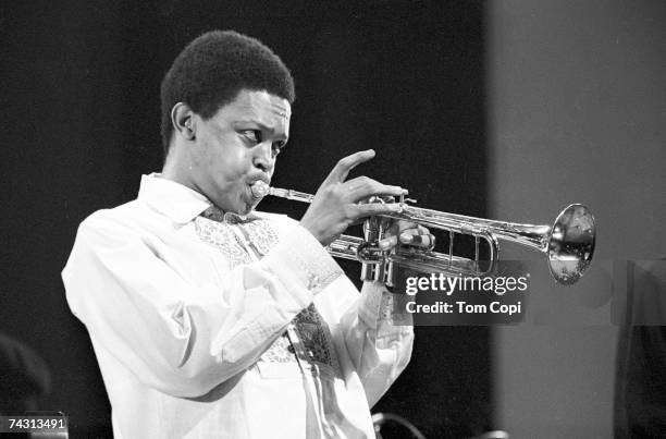 Jazz trumpeter Hugh Masekela performs onstage in 1968.