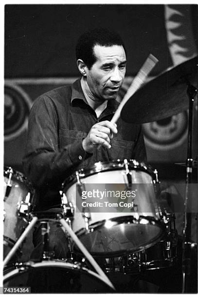 Jazz drummer Max Roach appears onstage at the Keystone in October 1977 in Berkeley, California.