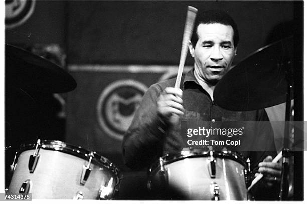 Jazz drummer Max Roach appears onstage at the Keystone in October 1977 in Berkeley, California.