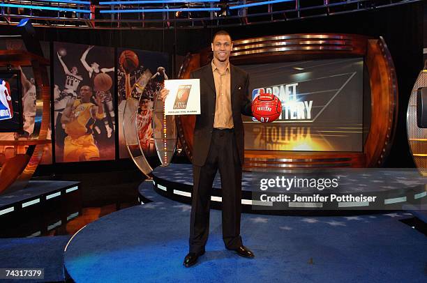 Brandon Roy of the Portland Trail Blazers poses for a picture after the Blazers received the number one pick during the 2007 NBA Draft Lottery on May...