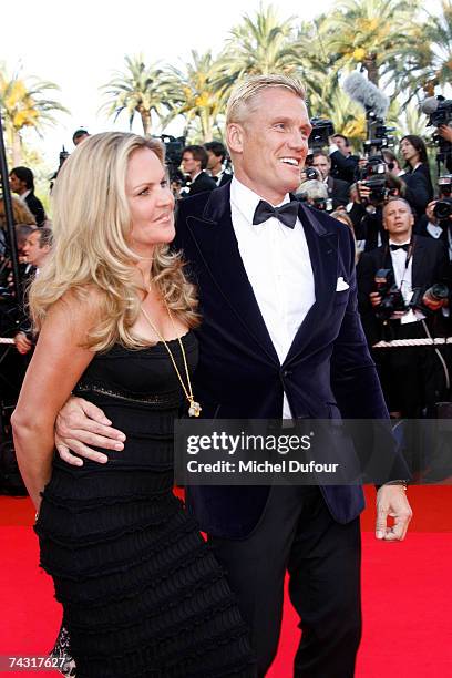 Dolph Lundgren and guest attend the screening of ''Ocean's 13'' on May 24, 2007 in Cannes France.