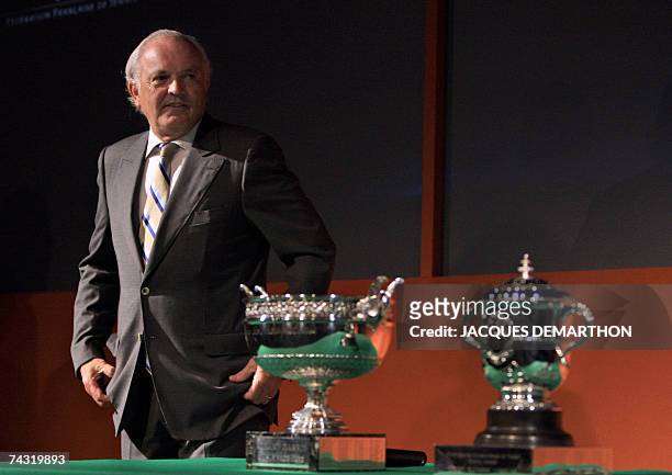 President of the French Tennis Federation Christian Bimes is pictured during a draw for Women's and Men's singles tournament of the French Tennis...
