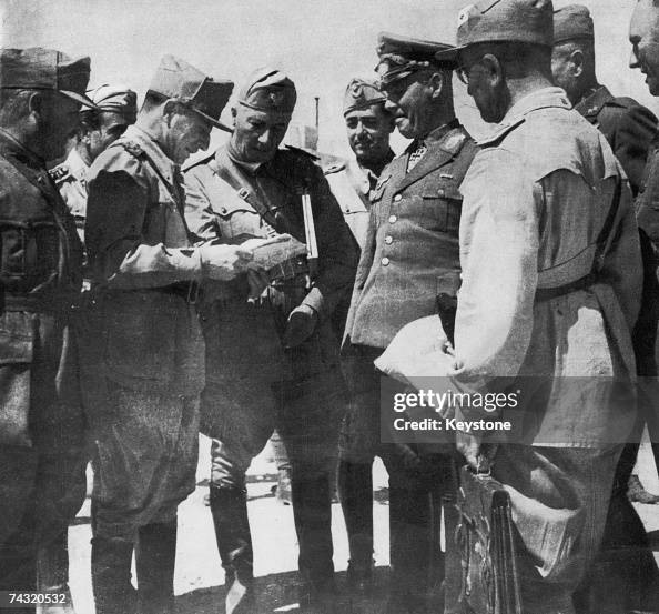 German military commander Erwin Rommel confers with Italian General ...