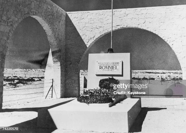 Monument to German military commander Erwin Rommel and his Africa Corps in the Italian and German military cemetery on Tel el-Eisa hill, outside El...