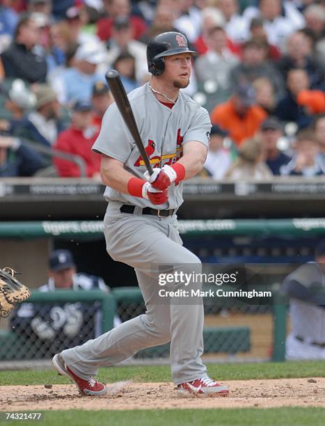 Chris Duncan of the St. Louis Cardinals bats during the game against the Detroit Tigers at Comerica Park in Detroit, Michigan on May 20, 2007. The...