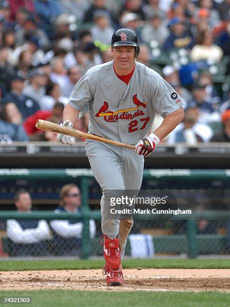 Scott Rolen of the St. Louis Cardinals bats during the game against the Detroit Tigers at Comerica Park in Detroit, Michigan on May 20, 2007. The...