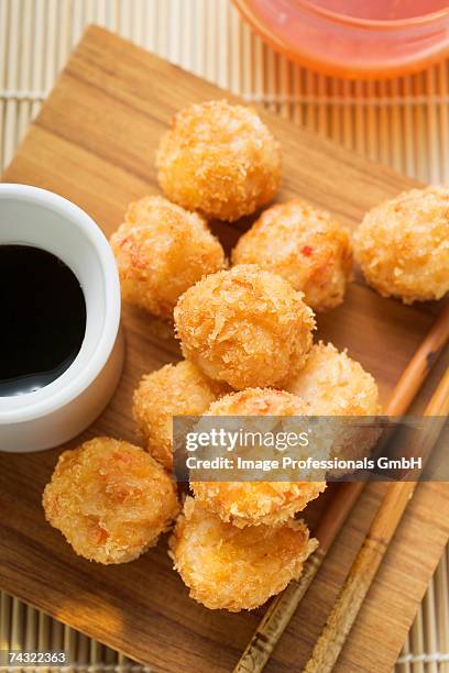 breaded shrimp balls with hoisin sauce (asia) - hoisin sauce stock pictures, royalty-free photos & images