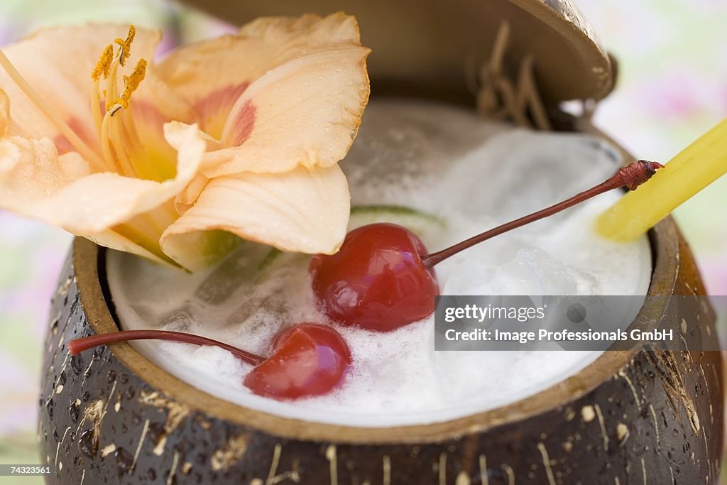 Pina Colada with flower and cherries