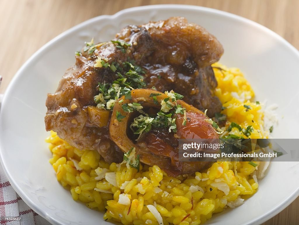 Osso buco on saffron risotto