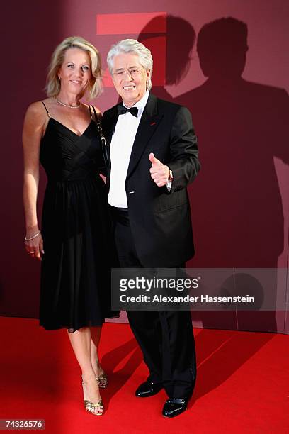 Frank Elstner arrives with his wife Britta Gessler for the 'Blaue Panther' Bavarian Television Award 2007 Ceremony at the Prinzregenten Theater on...
