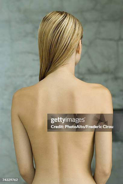 nude woman, rear view, waist-up - shoulder bone stock pictures, royalty-free photos & images