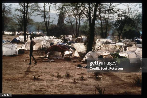 Young Sudanese boys live in a refugee camp June 18, 1992 in Kenya. Over 17,000 young boys between the age of six and seventeen left Sudan in 1987...