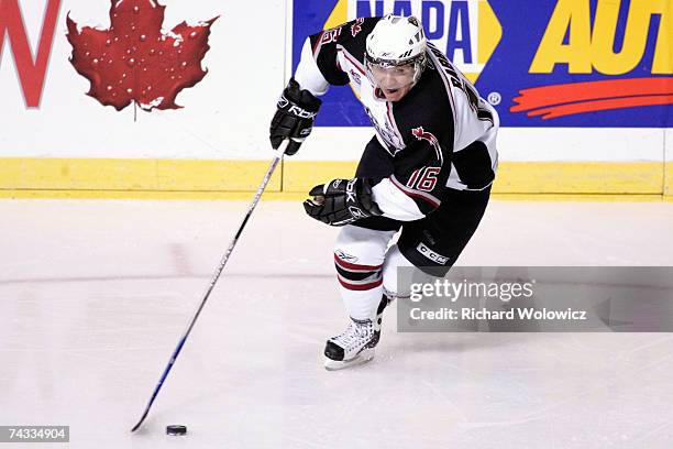 Wacey Rabbit of the Vancouver Giants skates with the puck during the Semifinal game of the 2007 Mastercard Memorial Cup Championship at Pacific...