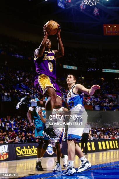 Kobe Bryant of the Western Conference attempts a layup during the 1997 Rookie All-Star game played February 8, 1997 at the Gund Arena in Cleveland,...