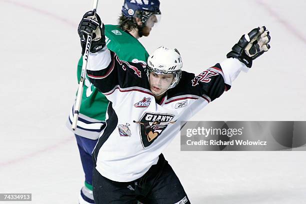 Michal Repik of the Vancouver Giants celebrates his first period goal against the Plymouth Whalers at the Semifinal game of the 2007 Mastercard...