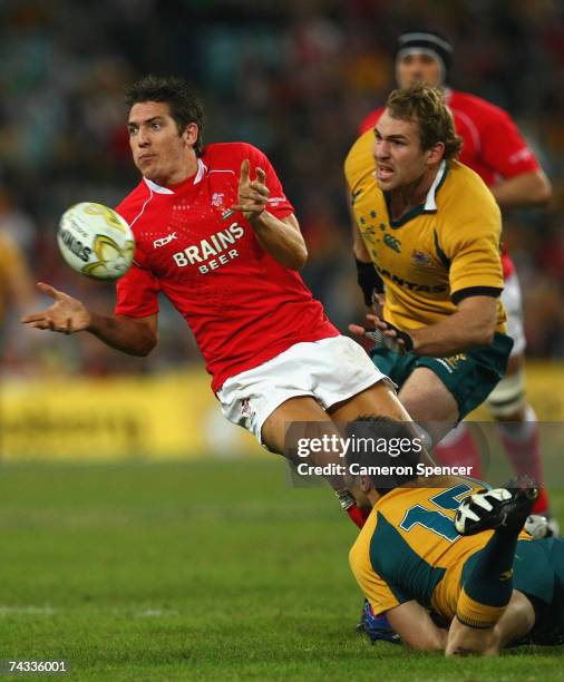 James Hook of Wales gets a pass away during the First Test between the Australian Wallabies and Wales at Telstra Stadium May 26, 2007 in Sydney,...