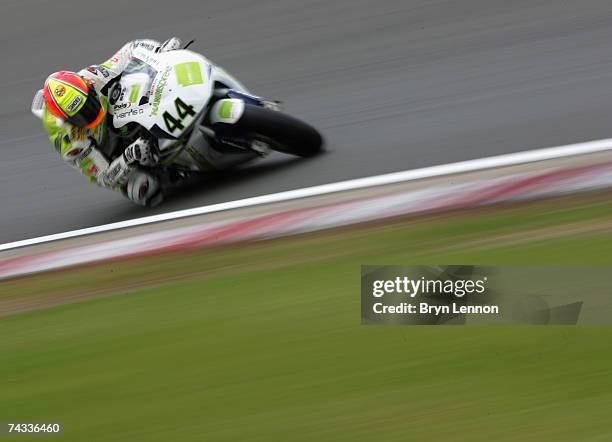 Roberto Rolfo of Italy and Honda in action during qualifying practice for the Superbike World Championship at Silverstone Circuit on May 26, 2007 in...