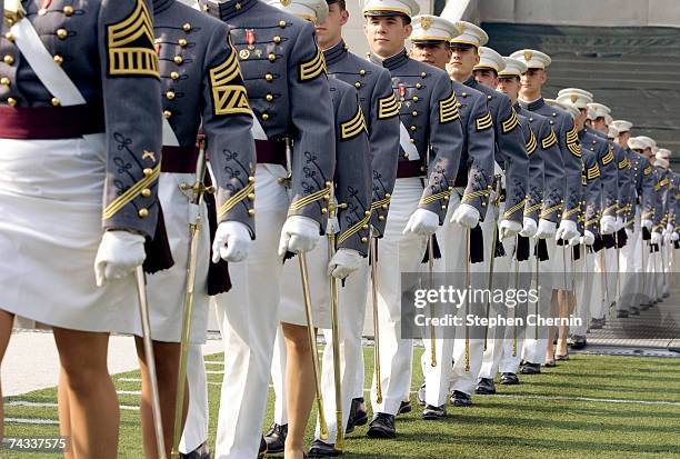 Cadets march into Michie Stadium during the graduation ceremony at the U.S. Military Academy May 26, 2007 at Michie Stadium in West Point, New York....