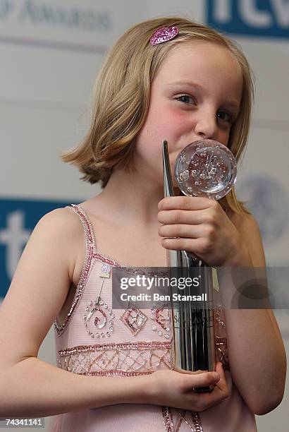 Actress Eden Taylor-Draper poses back stage with her young actor award at the British Soap Awards 2007 at the BBC Television Centre on May 26, 2007...