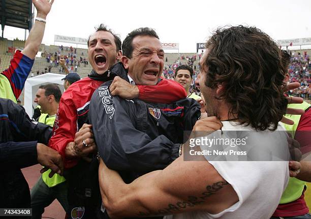 Gionathan Spinesi, Gionathan Spinesi and Fabio Caserta of Catania celebrate avoiding relegation after the Serie A match between Catania Calcio and...