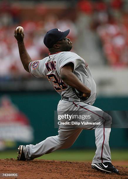 Relief pitcher Ray King of the Washington Nationals throws against the St. Louis Cardinals at Busch Stadium May 27, 2007 in St. Louis, Missouri. The...