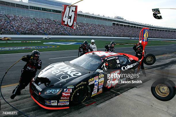 Kyle Petty, driver of the Coke Zero Dodge, makes a pit stop during the NASCAR Nextel Cup Series Coca-Cola 600 on May 27, 2007 at Lowe's Motor...