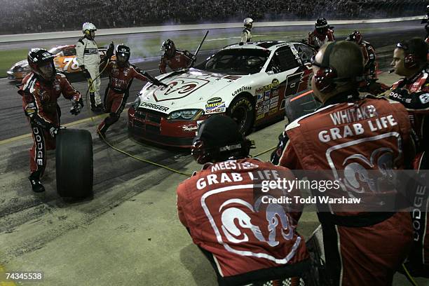 Kasey Kahne, driver of the Dodge Dealers/UAW Dodge, makes a pit stop during the NASCAR Nextel Cup Series Coca-Cola 600 on May 27, 2007 at Lowe's...