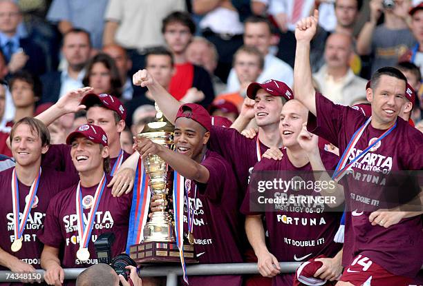 Players of AC Sparta Prague celebrate their victory in Czech first football league after declassing FK Siad Most 5:0 on Monday 28 May 2007 in Prague,...
