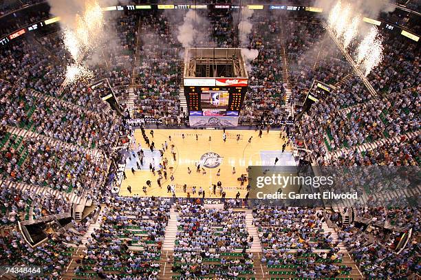 The Utah Jazz host the San Antonio Spurs in Game Four of the Western Conference Finals during the 2007 NBA Playoffs at Energy Solutions Arena on May...