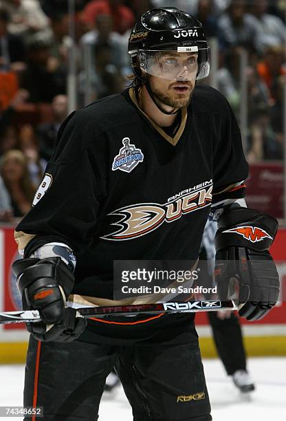 Teemu Selanne of the Anaheim Ducks in action against the Ottawa Senators during Game One of the 2007 Stanley Cup finals on May 28, 2007 at Honda...