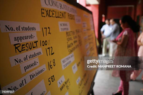 Results of Class Ten students of the Central Board of Secondary Education examinations in India are displayed on a St Thomas School notice board in...