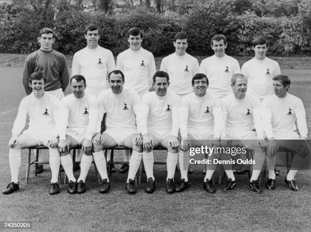 Tottenham Hotspur's squad for the 1967 FA Cup Final against Chelsea, 17th May 1967. Back row, from left to right, goalkeeper Pat Jennings, Mike...