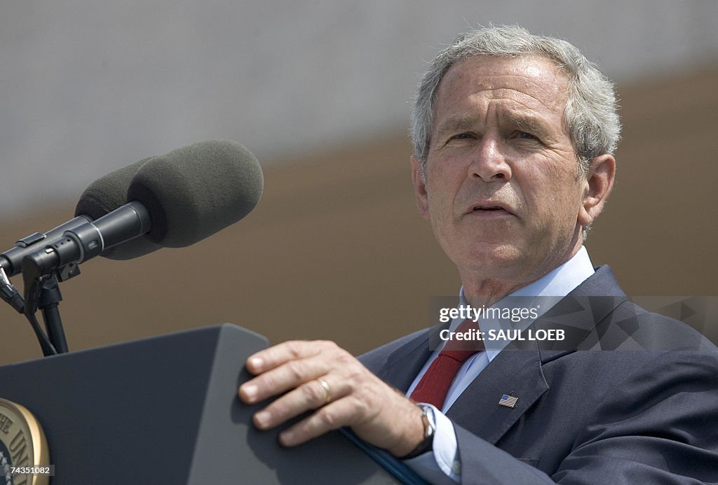 US President George W. Bush speaks on im...