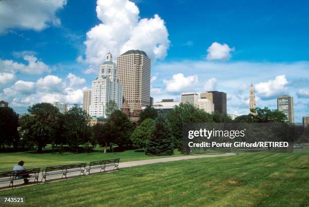 Park and city skyline is seen June 9, 1996 in Hartford, Ct.
