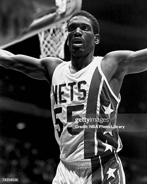 Albert King of the New Jersey Nets hypes up the crowd during a 1981 NBA game at Brendan Byrne Arena in East Rutherford, New Jersey. NOTE TO USER:...