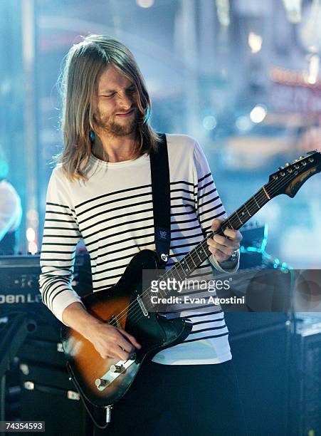 Maroon 5 guitarist James Valentine performs on MTV's Total Request Live, May 29, 2007 in New York City.