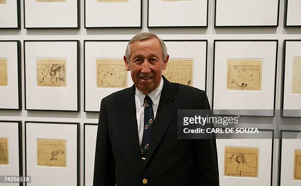 London, UNITED KINGDOM: The vice chairman of the Walt Disney Co., Roy E Disney, poses 30 May 2007 in front of a series of story boards for a Disney...
