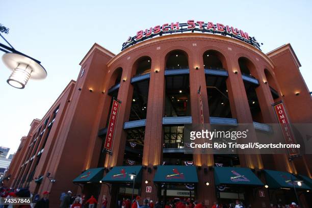 General view of the exterior of Busch Stadium before a game between the St. Louis Cardinals and the Detroit Tigers during Game Three of the 2006...