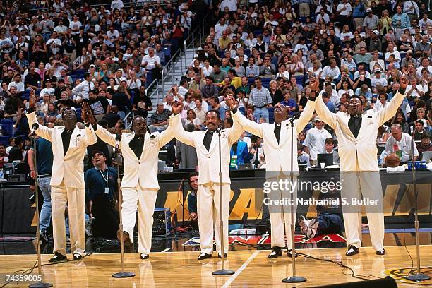 The Temptations perform at halftime of Game One of the 1999 NBA Finals played on June 16, 1999 at the Alamodome in San Antonio, Texas. NOTE TO USER:...