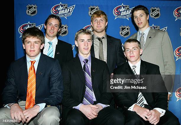 Sam Gagner, Karl Alzner, and Keaton Ellerby James van Riemsdyk, Kyle Turris and Patrick Kane pose for photographers during the 2007 NHL Top Prospects...