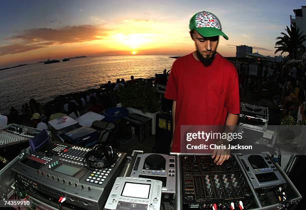 Spins records at a party at Cafe Del Mar in San Antonio on May 30, 2007 in Ibiza, Spain. Ibiza remains one of the world's top holiday destinations...