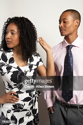 Hand Ignore Woman With Hand Up Ignoring Man On White Background High-Res Stock ...