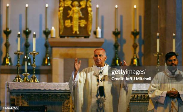 Cardinal Keith O'Brien takes mass at St Mary's Cathedral on May 31, 2007 in Edinburgh, Scotland. The Cardinal has urged voters to reject politicians...