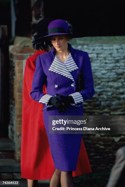 Princess Diana at a Christmas Day service at Sandringham Church, 25th December 1990.
