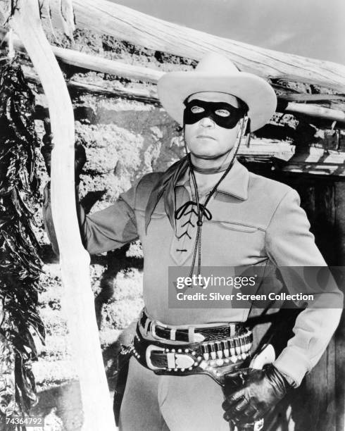 American actor Clayton Moore stars as John Reid, aka The Lone Ranger, circa 1950.