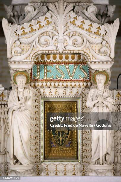 notre dame de fourviere basilica. st paul, st peter and tabernacle.  &#10; france. - lamb of god stock pictures, royalty-free photos & images