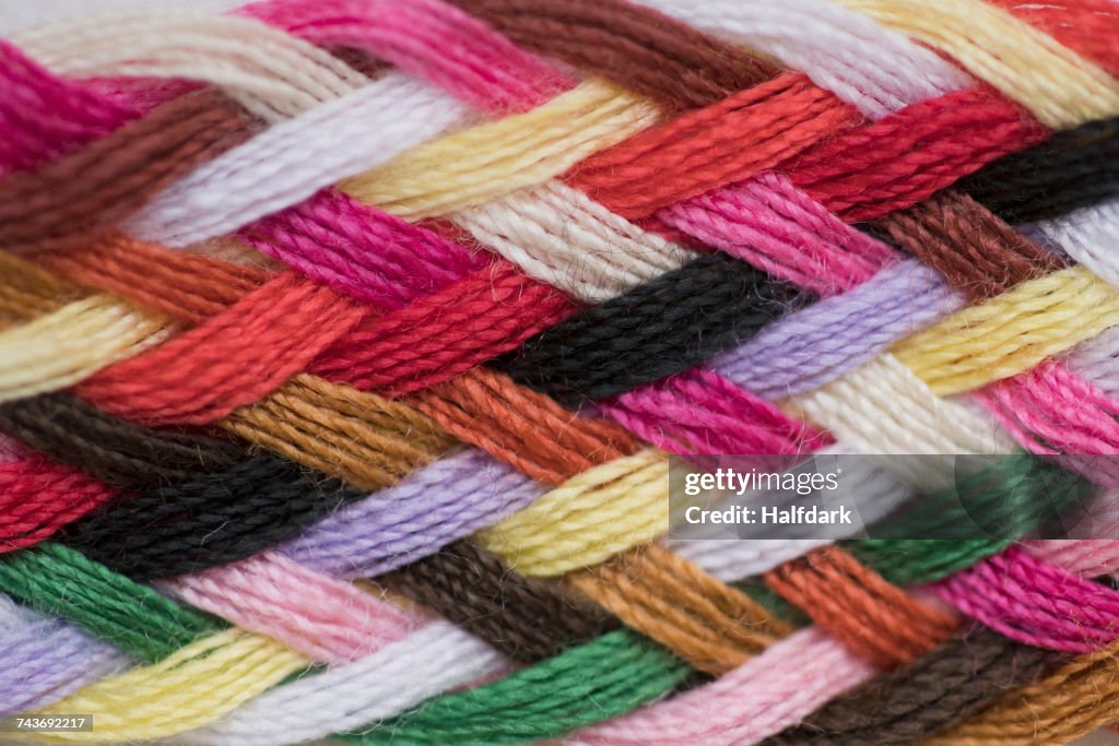 Full frame shot of colorful knitted wool