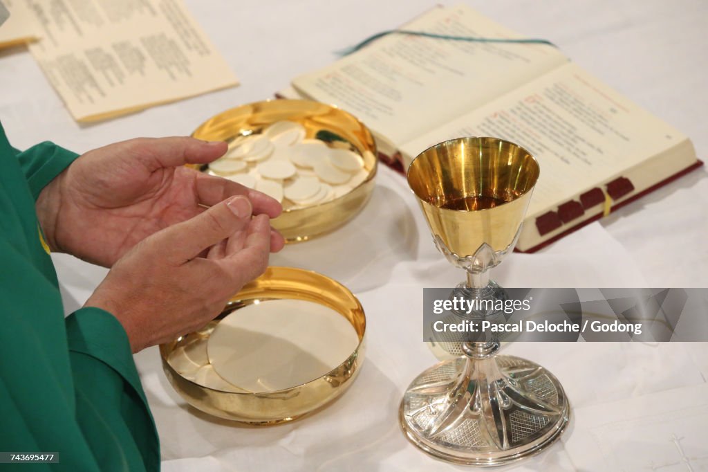 Catholic mass. Eucharist celebration. France.